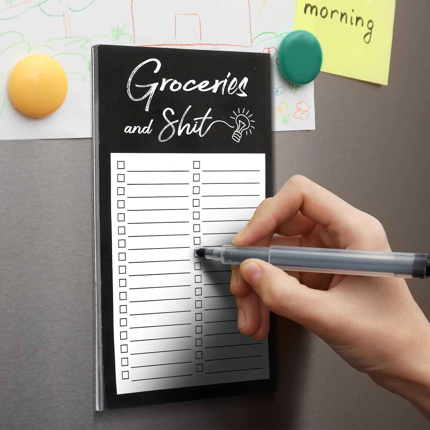 Grocery List Memo Magnet Refrigerator Notepad with 1 Piece Pen Holder - TTpen
