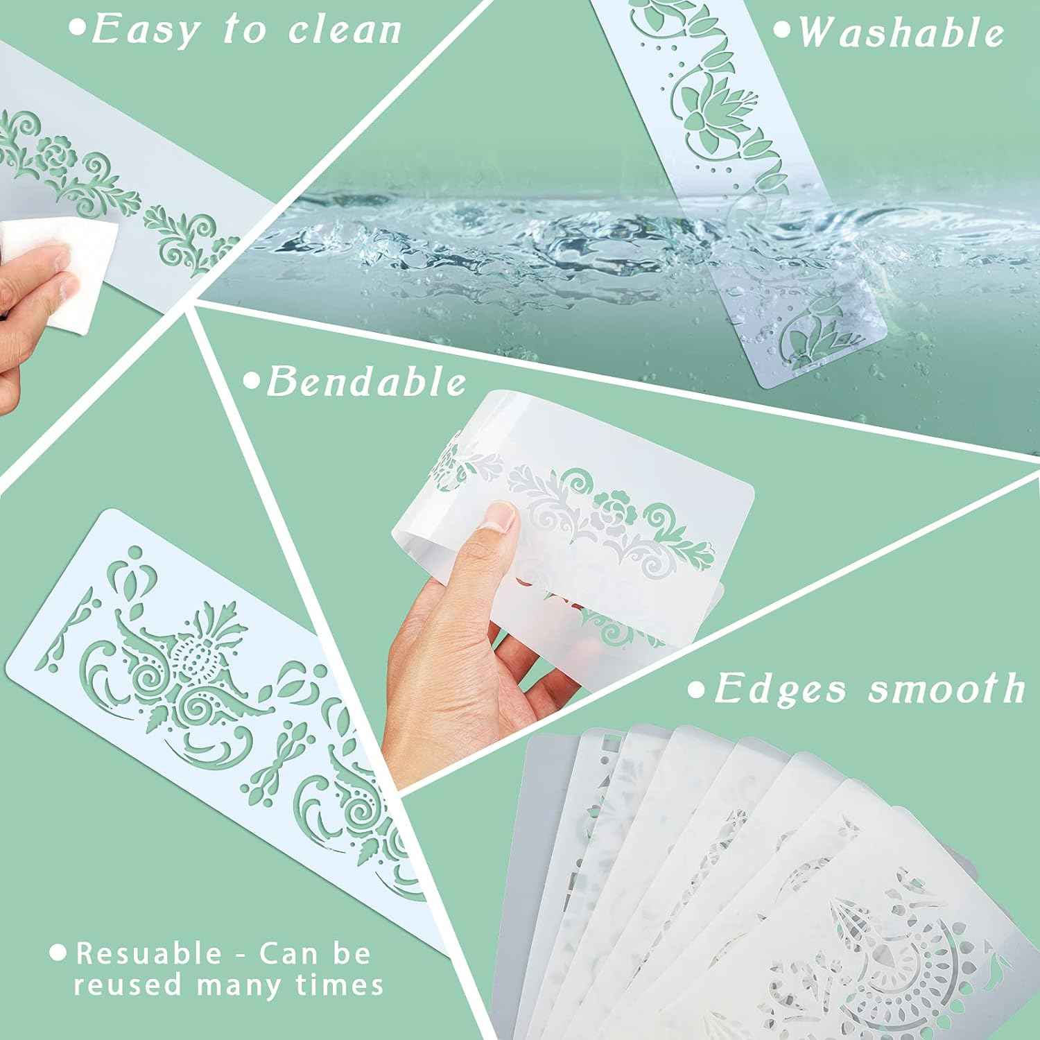 8 Pieces Ornate Border Stencil Flower Template DIY Art and Craft - TTpen