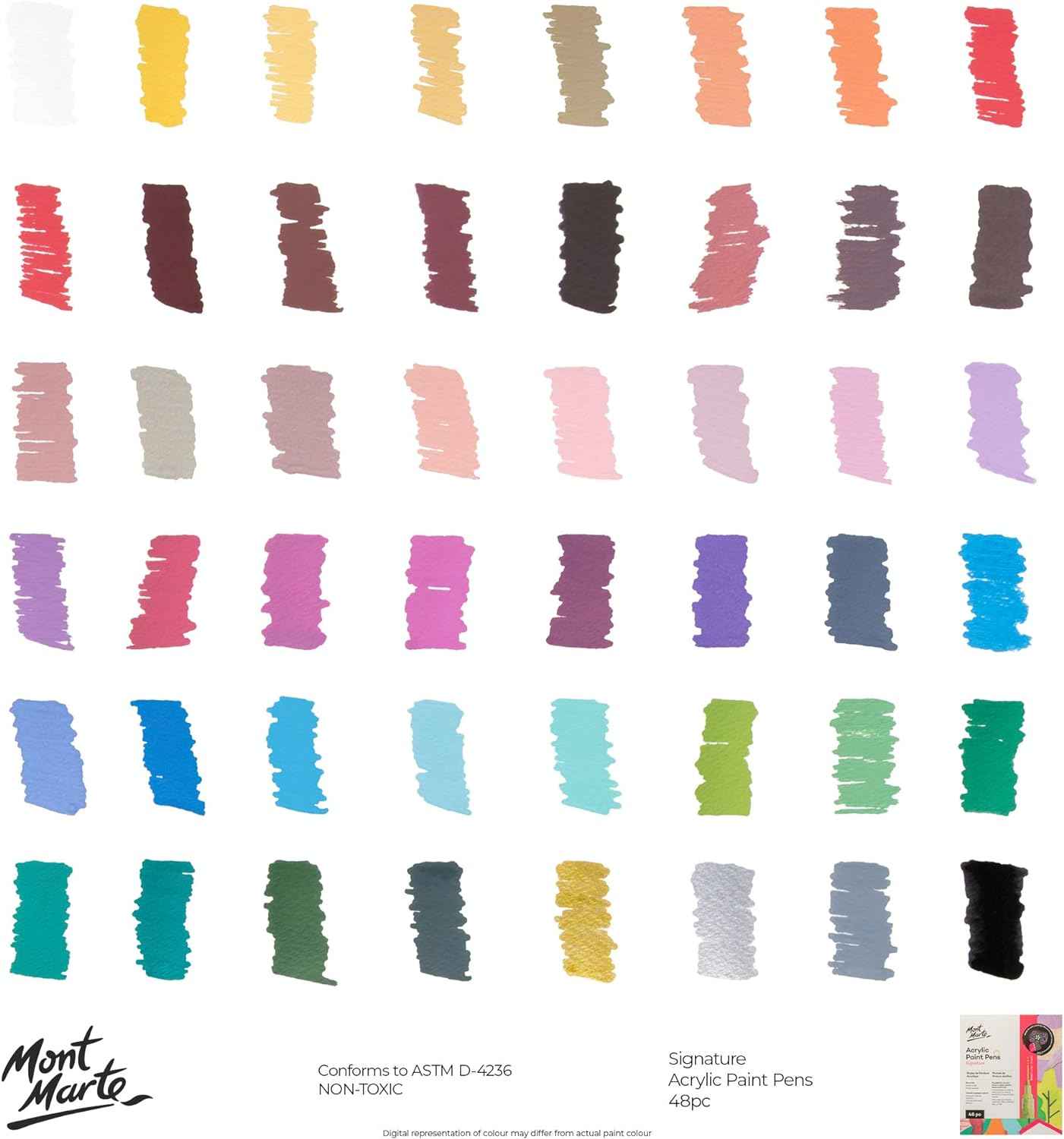 Mont Marte Signature Acrylic Paint Pens,48 Piece,Round Tip (3mm) - TTpen