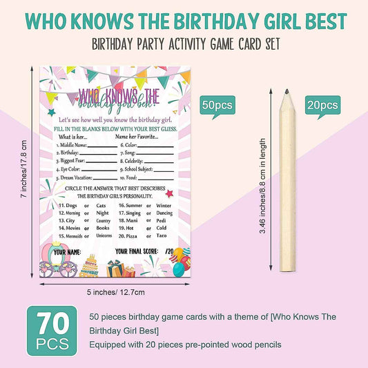 50 Pcs Birthday Party Activity Game Card Set with 20 Pcs Wood Pencils - TTpen