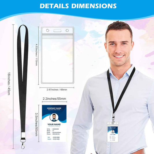30Pcs Clear ID Badge Holders Vertical with Lanyard - TTpen