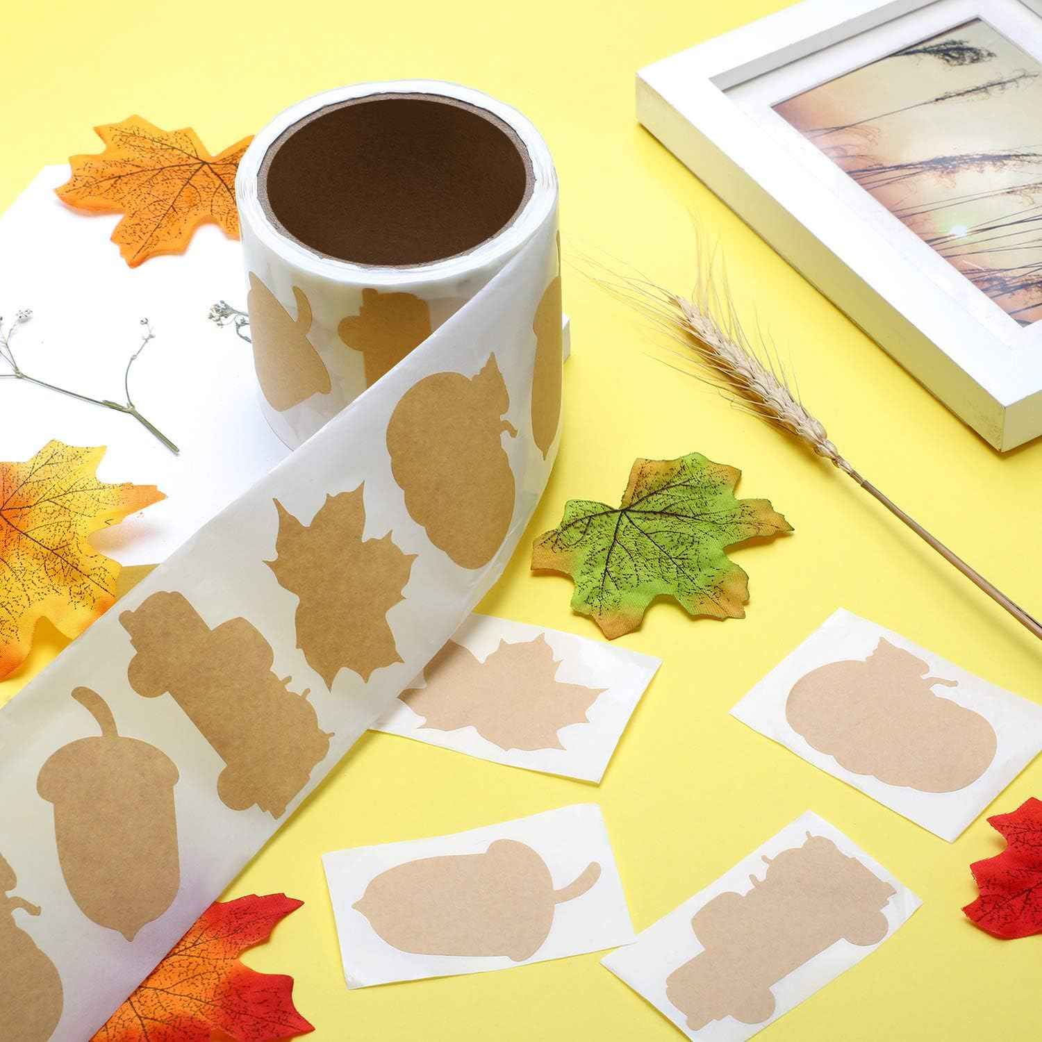 200 Pieces Thanksgiving Fall Leaves Autumn Kraft Paper Labels Stickers - TTpen