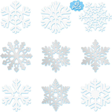 45pcs Winter Christmas Snowflake Paper Cutouts with Glue Point Dots - TTpen