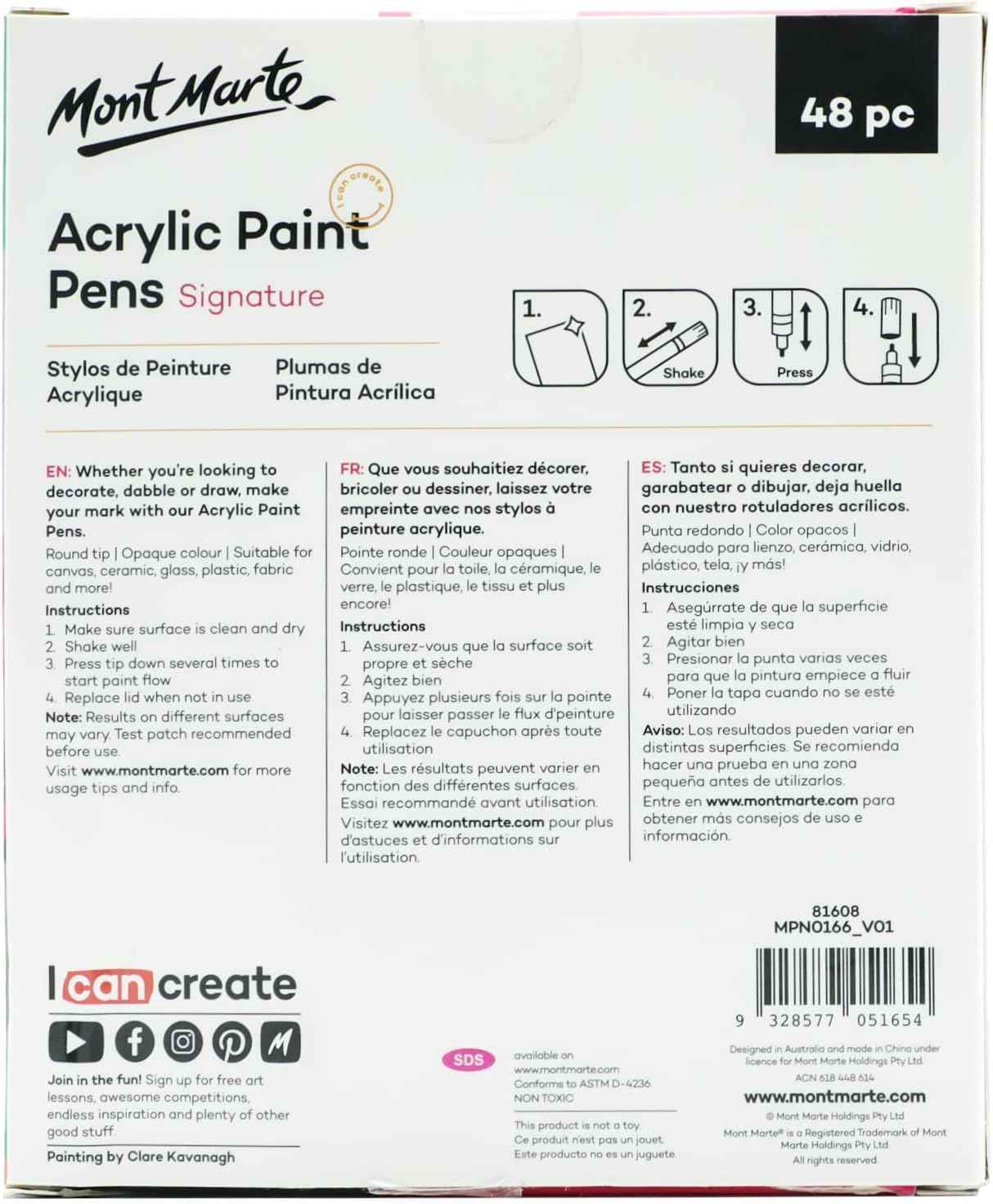 Mont Marte Signature Acrylic Paint Pens,48 Piece,Round Tip (3mm) - TTpen