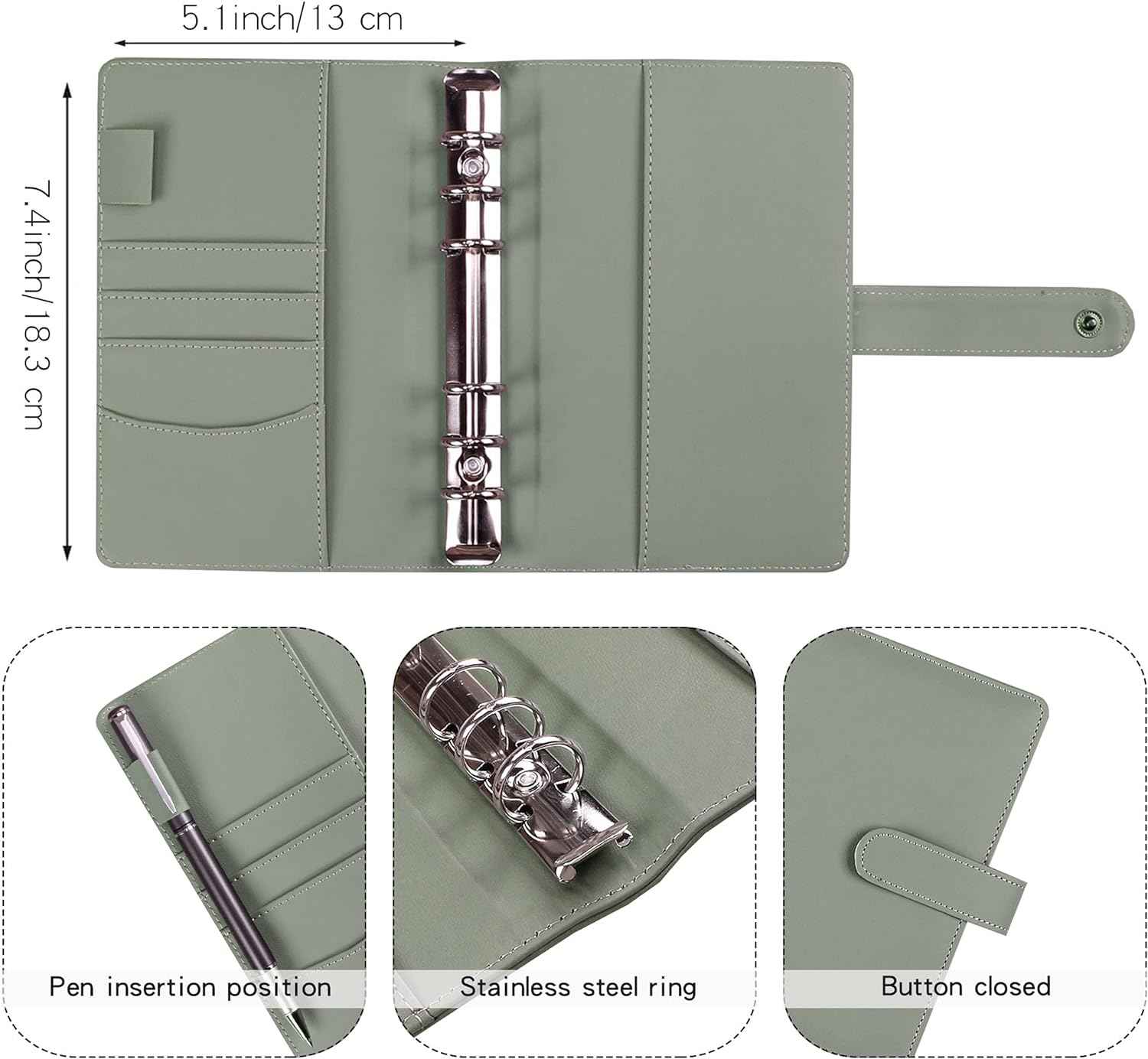 A6 Budget Binder,PU Leather with 12PCS Cash Pockets - TTpen