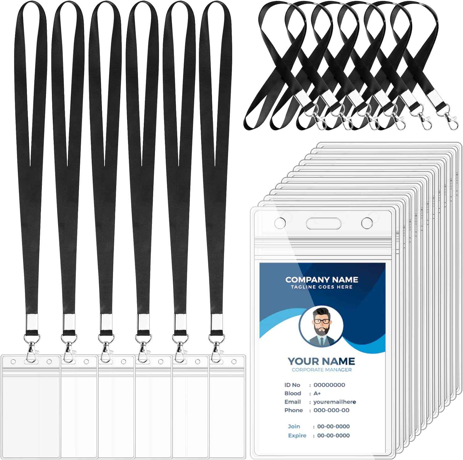 30Pcs Clear ID Badge Holders Vertical with Lanyard - TTpen
