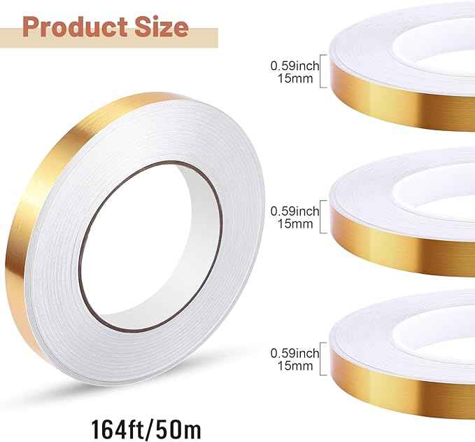 3 Rolls Self Adhesive Metalized Polyester Film Tape Gold 15MM - TTpen