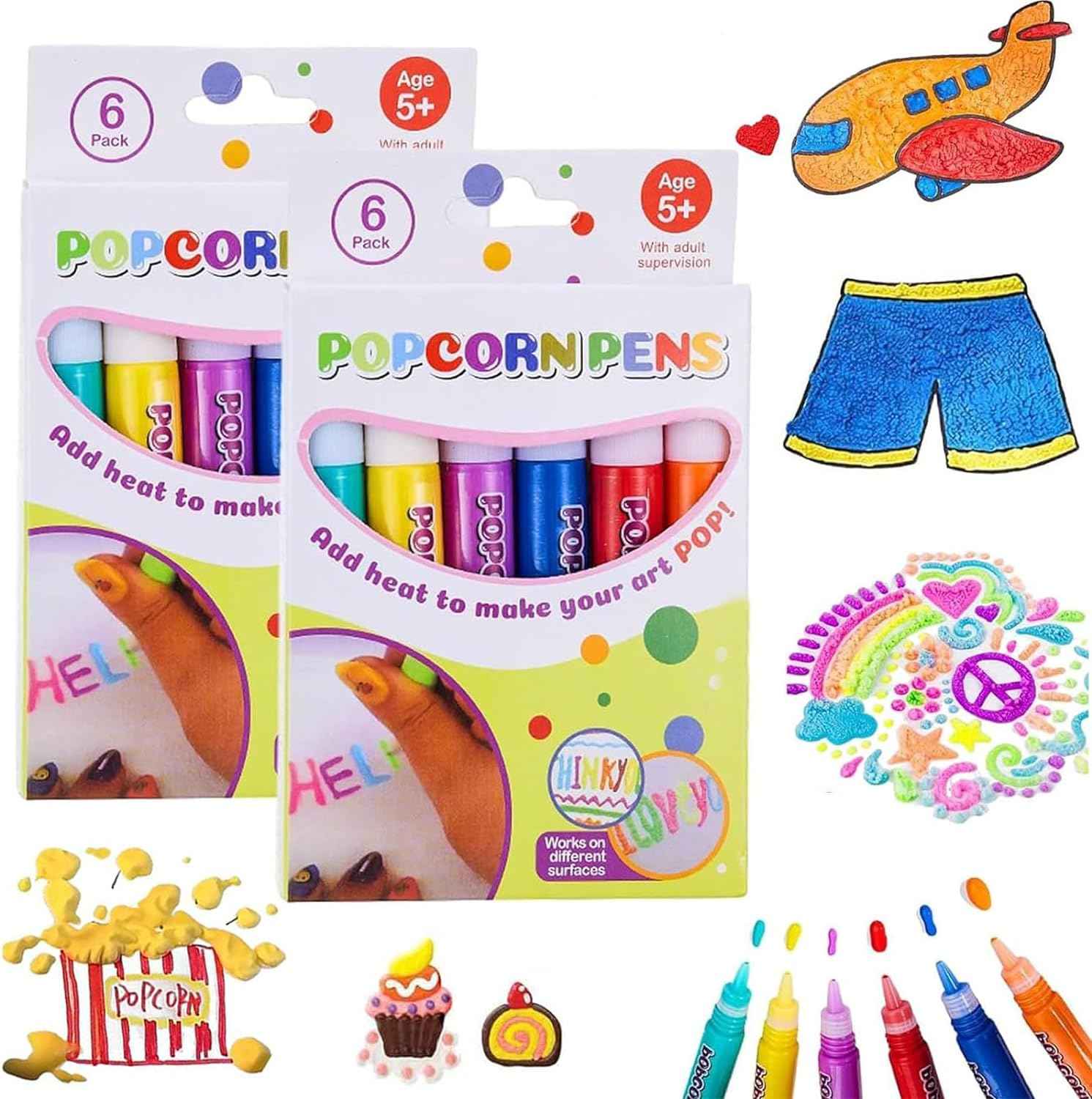 DIY Bubble Popcorn Drawing Pens,6 Color Magic Puffy Pens 2 Pack - TTpen