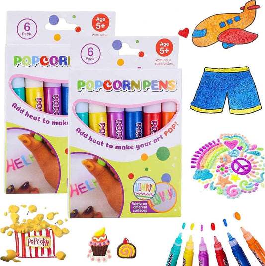 DIY Bubble Popcorn Drawing Pens,6 Color Magic Puffy Pens 2 Pack - TTpen