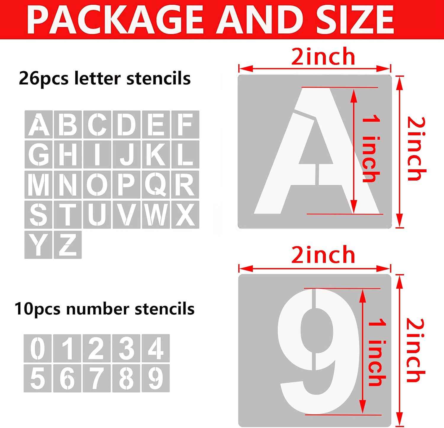 2 Inch 36PCS Reusable Plastic Letter Stencils and Numbers - TTpen