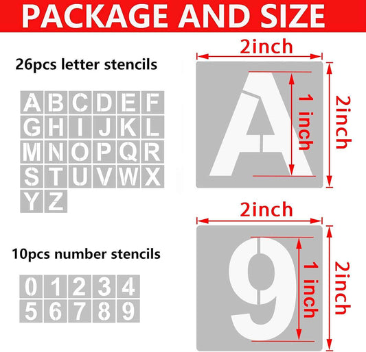 2 Inch 36PCS Reusable Plastic Letter Stencils and Numbers - TTpen