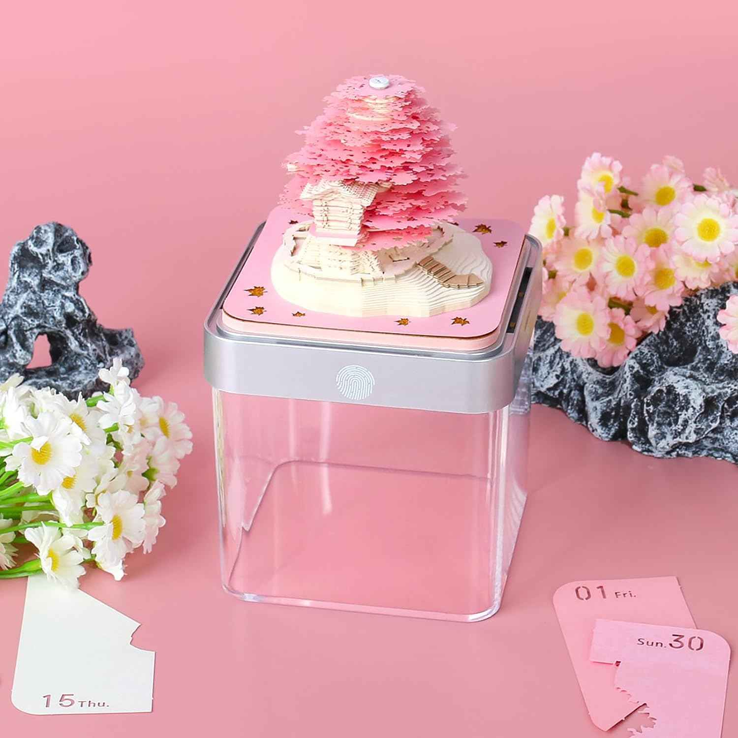 2024 Desk Calendar With LED Lights Sakura Tree House Pink Green - TTpen