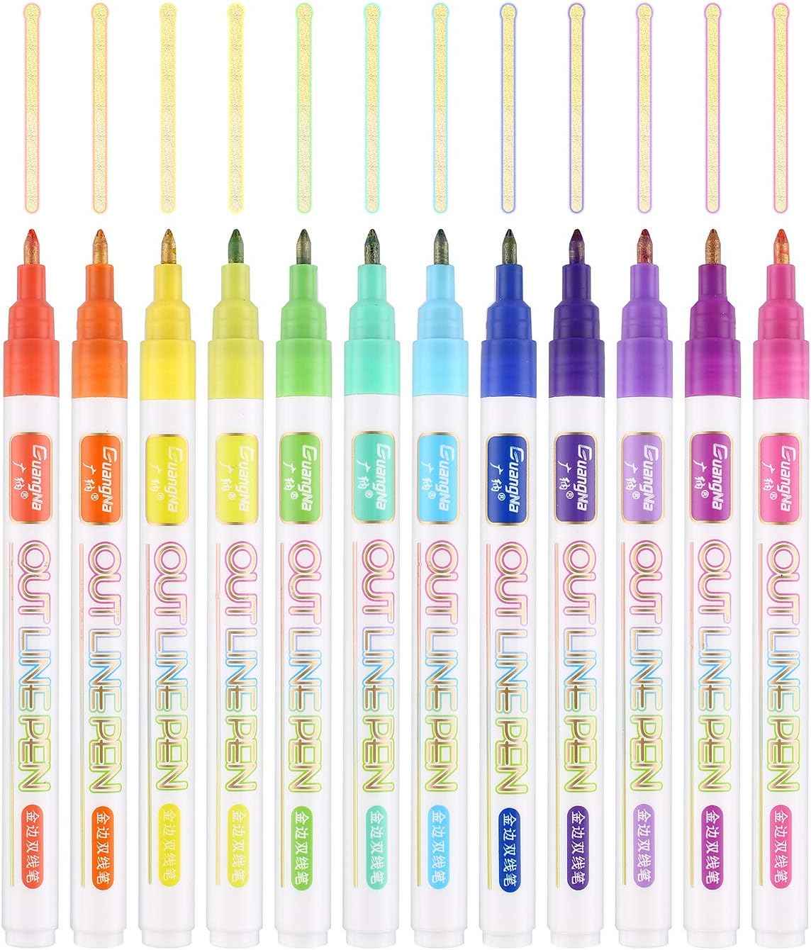 Guangna Outline Drawing Pens,12 Colors Metallic Markers Pens - TTpen