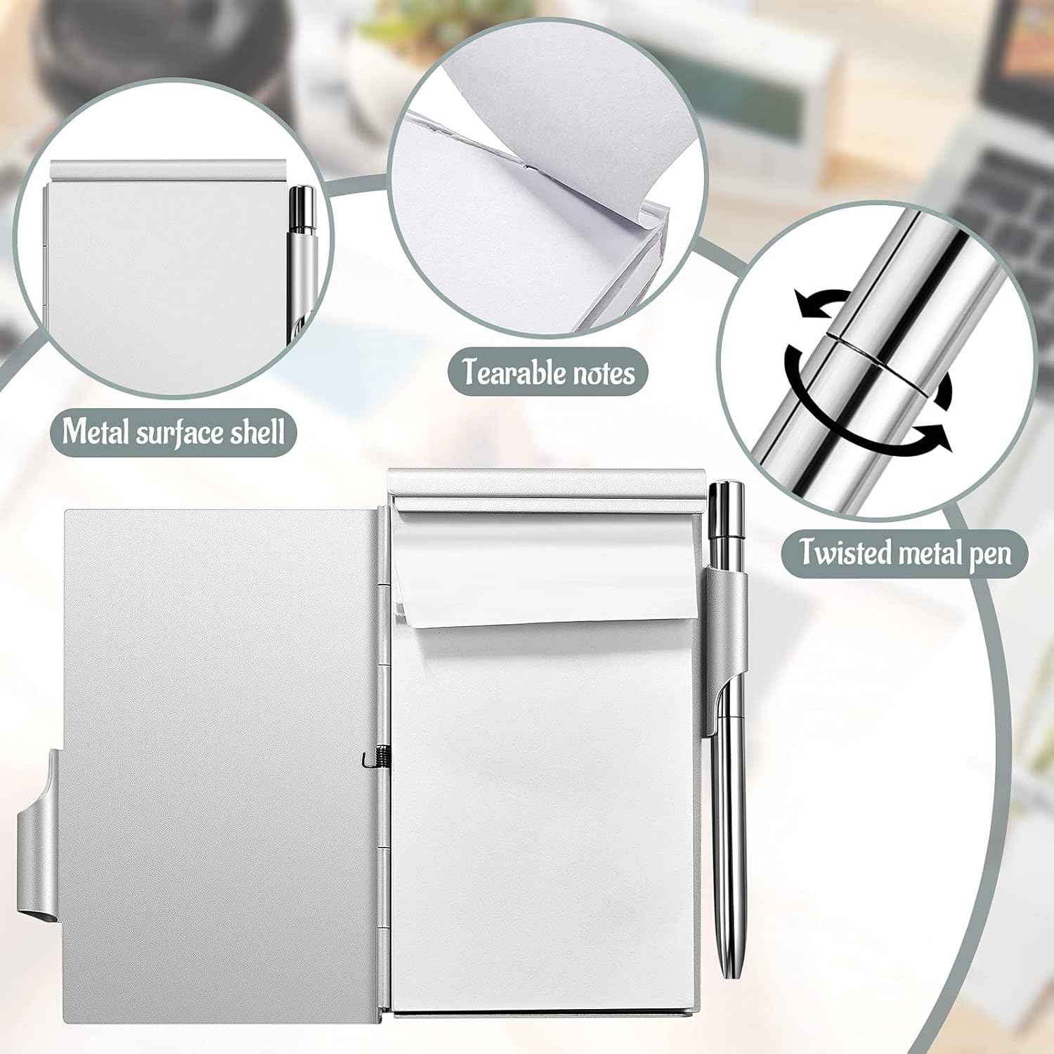 2 Pieces Metal Pocket Notebook with Pen and Refillable Paper