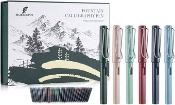 Maikedepot 6PCS Fountain Calligraphy Brush Pens with 48 Ink Cartridges - TTpen