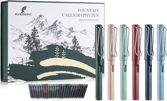 Maikedepot 6PCS Fountain Calligraphy Brush Pens with 48 Ink Cartridges - TTpen