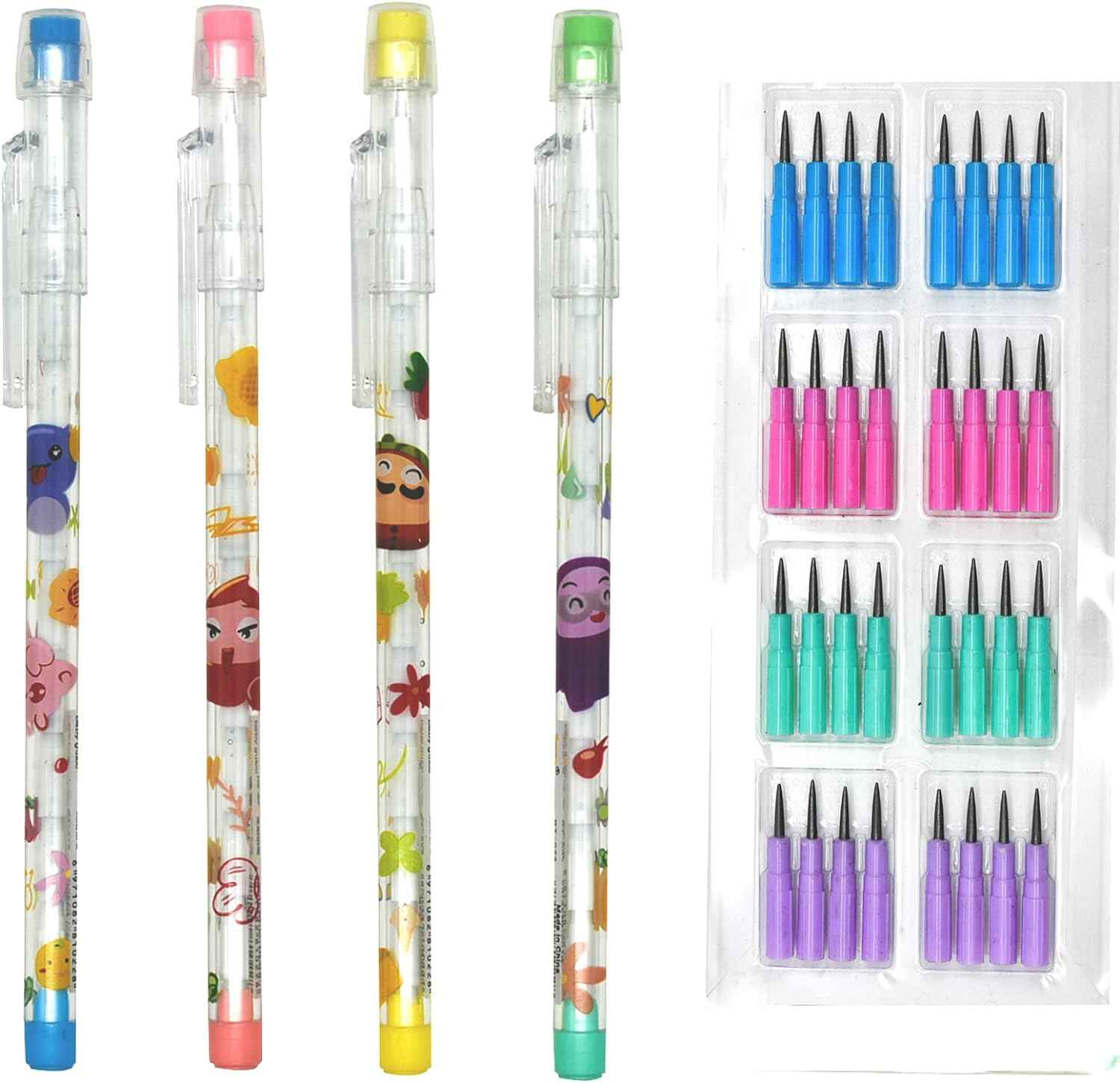 12PCS Cute Animals Non Sharpening Stackable Pencils with 64 Refills - TTpen