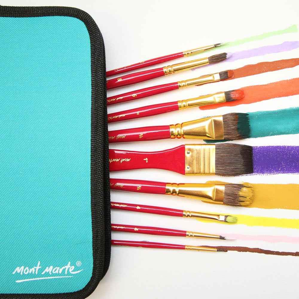 Mont Marte Art Paint Brushes Set with Case,10 Different Size - TTpen