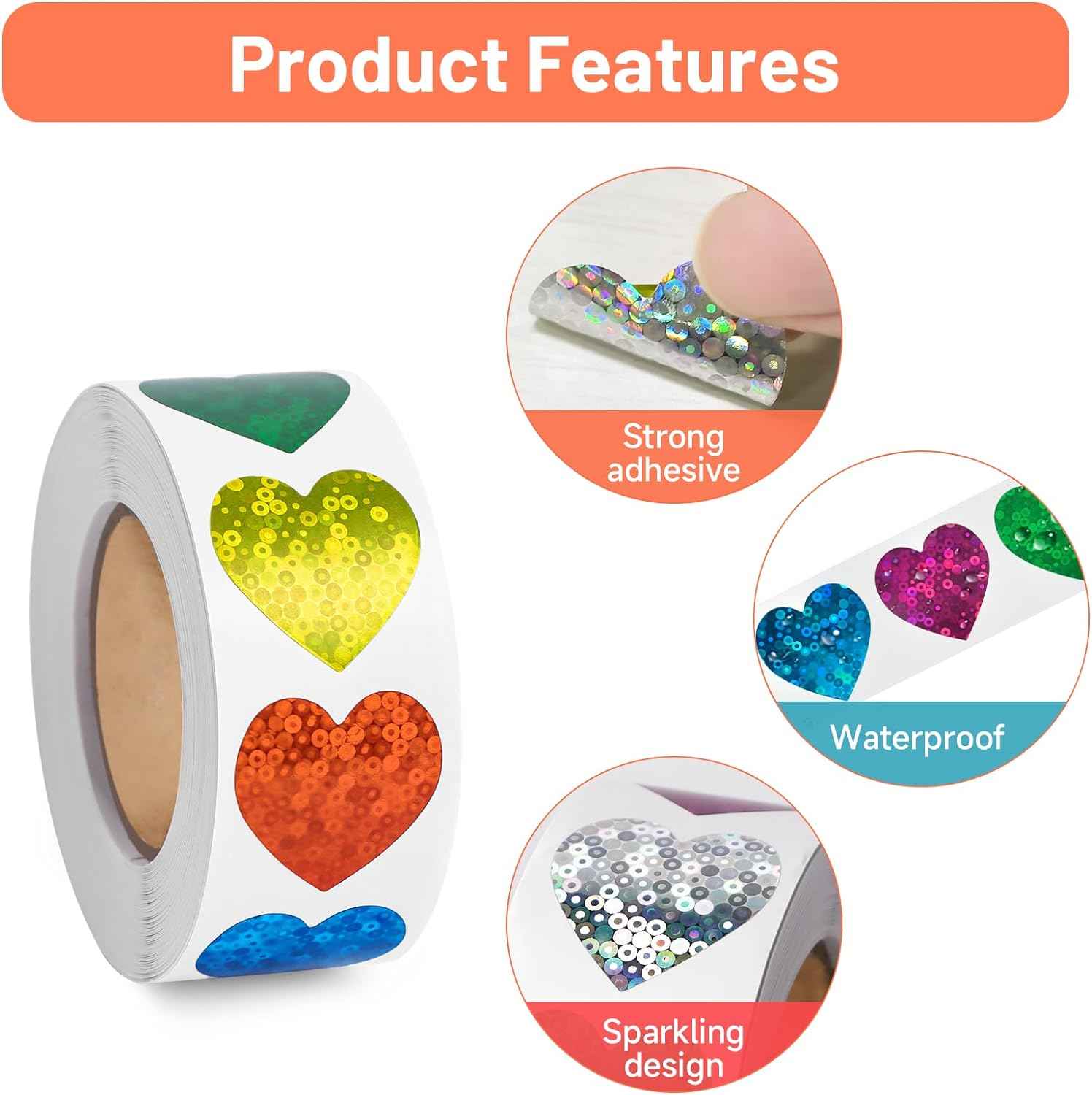 500Pcs Glitter Heart Stickers 1 inch 9 Colors - TTpen