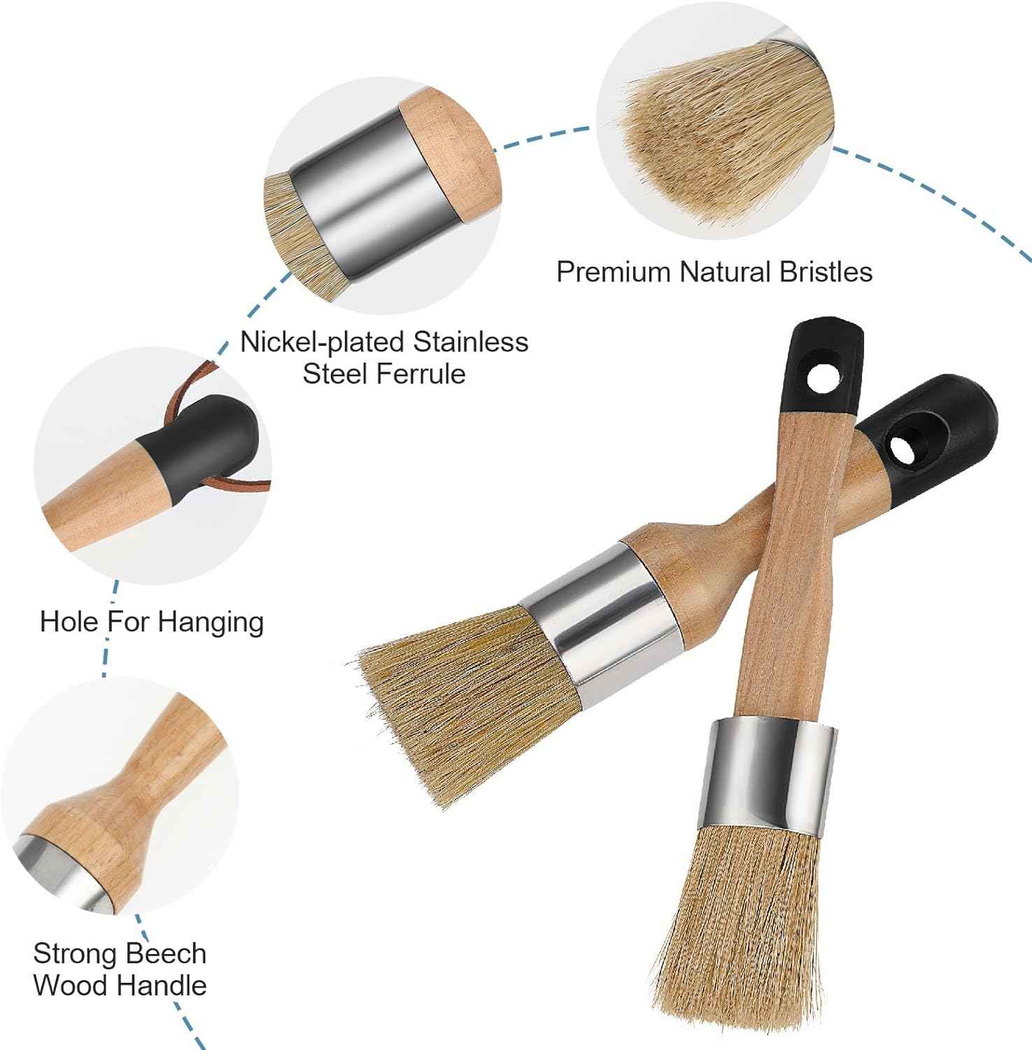 2 Pack Chalk and Wax Paint Brush Tool Flat and Round - TTpen