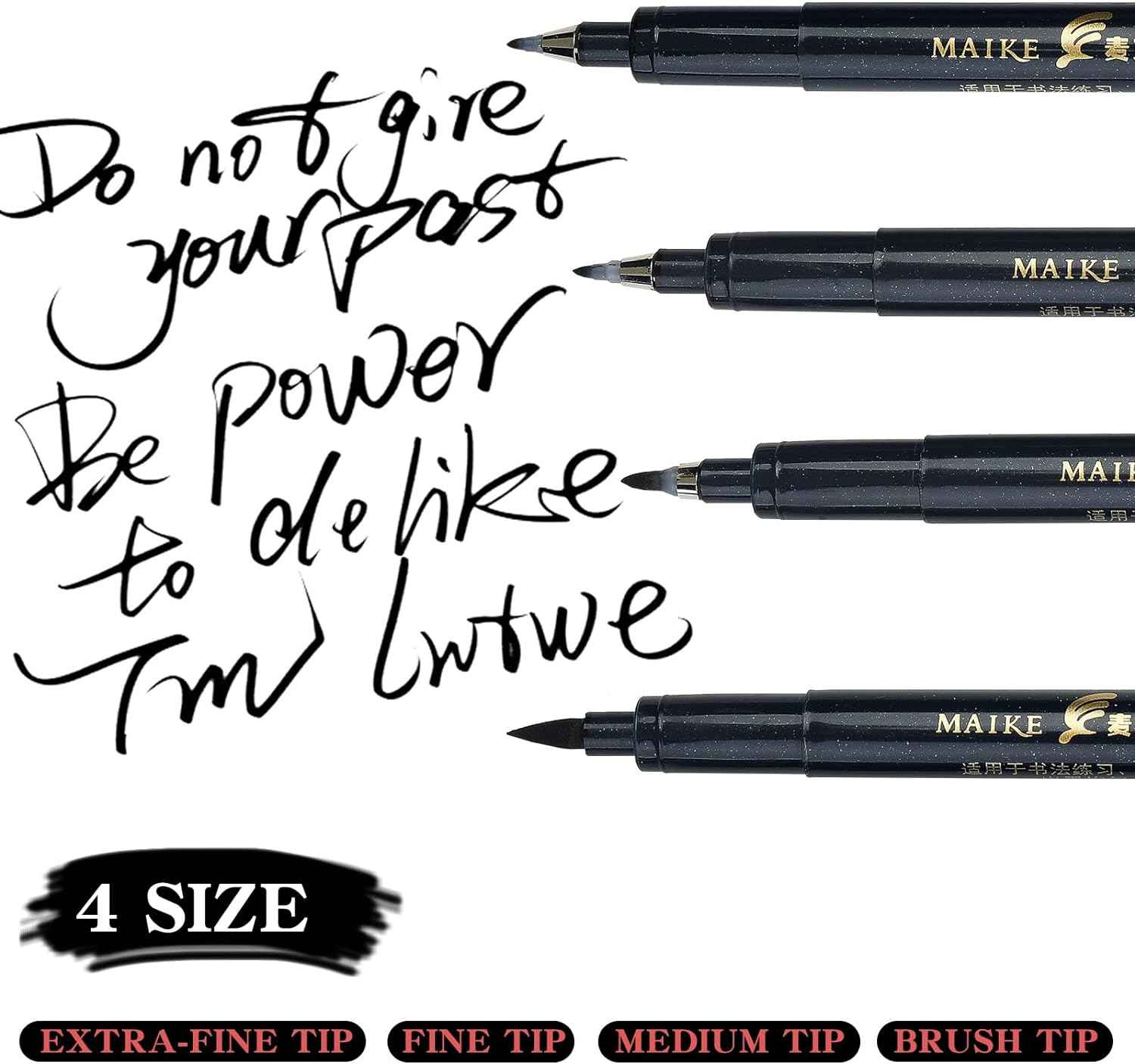 MAIKE 4 Size Calligraphy Brush Pens Water Based Black Ink Marker Set - TTpen