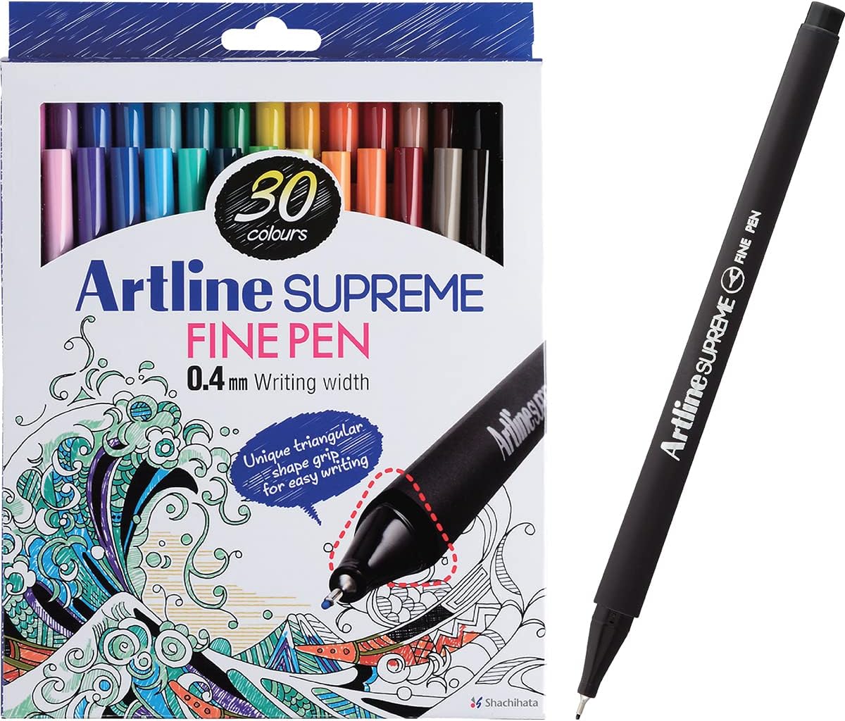 Artline SUPREME Fine Pens for Drawing,Coloring,Writing,0.4mm 30 Pack