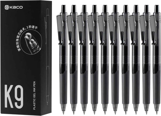 Kaco K9 Retractable Gel Pens Black Ink 0.5mm Fine Point,10 Pack - TTpen