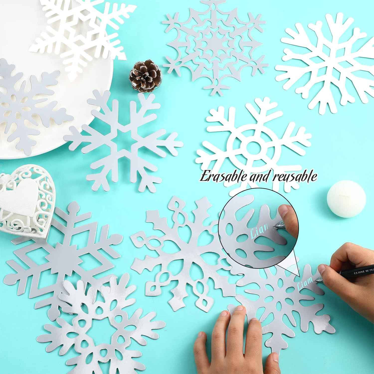 45pcs Winter Christmas Snowflake Paper Cutouts with Glue Point Dots - TTpen
