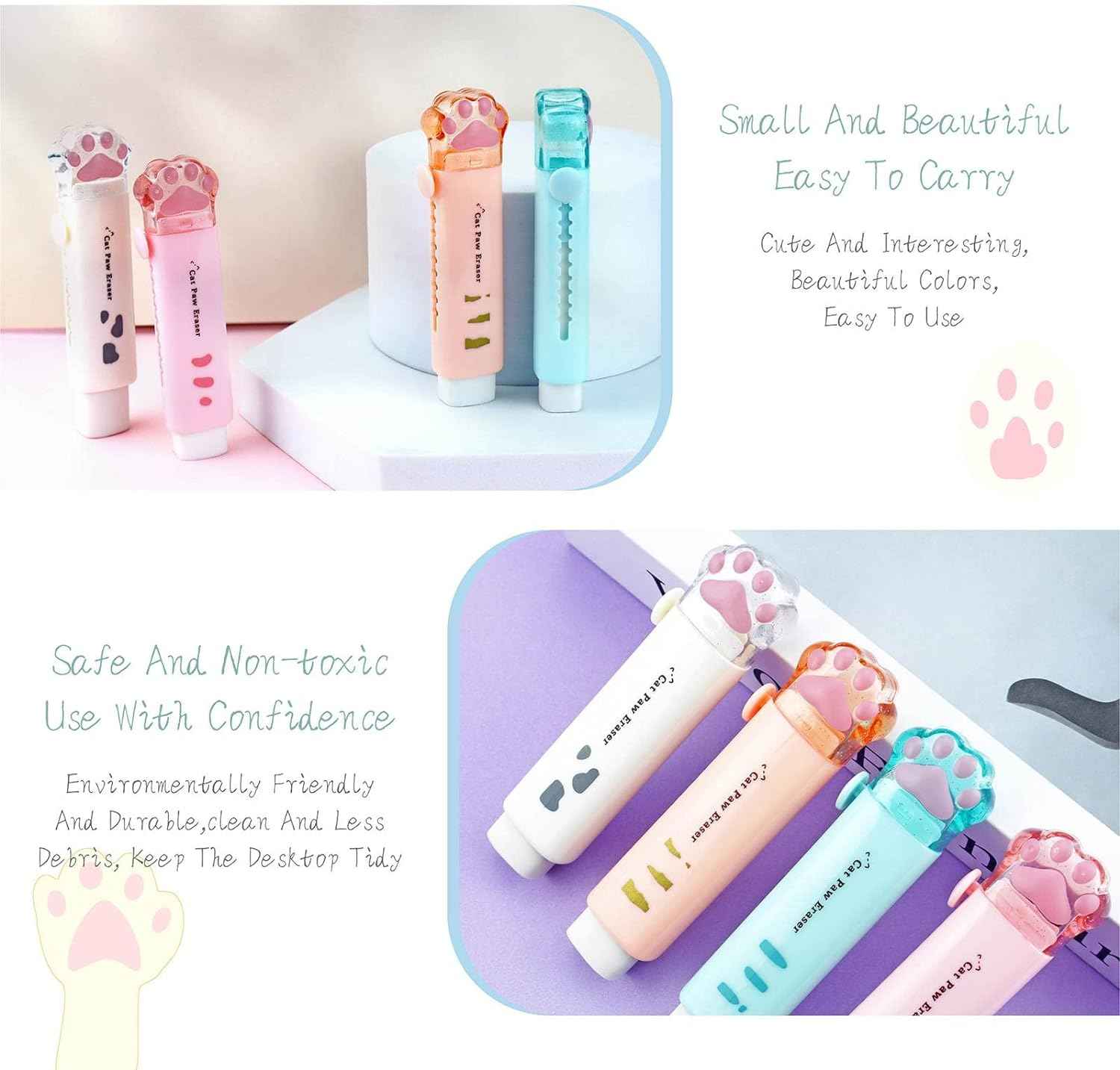 4Pcs Cat Paw Shaped Retractable Erasers Rubber - TTpen