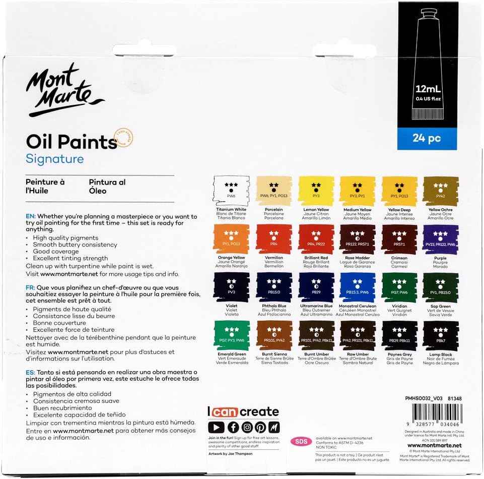 MONT MARTE Oil Paint Set Signature 24 Colors 12ml Tube - TTpen