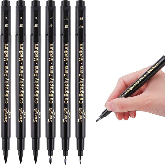 Guangna Calligraphy Pens Set Black Art Markers 6 Pack - TTpen