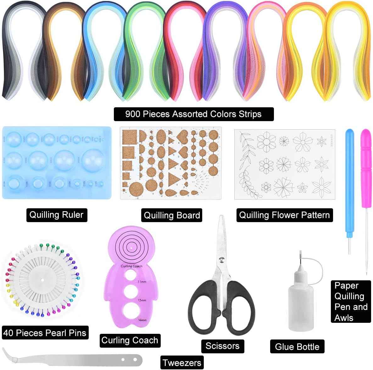 900 Strips with Paper Quilling Tools and Supplies All-in-one Starter Set - TTpen