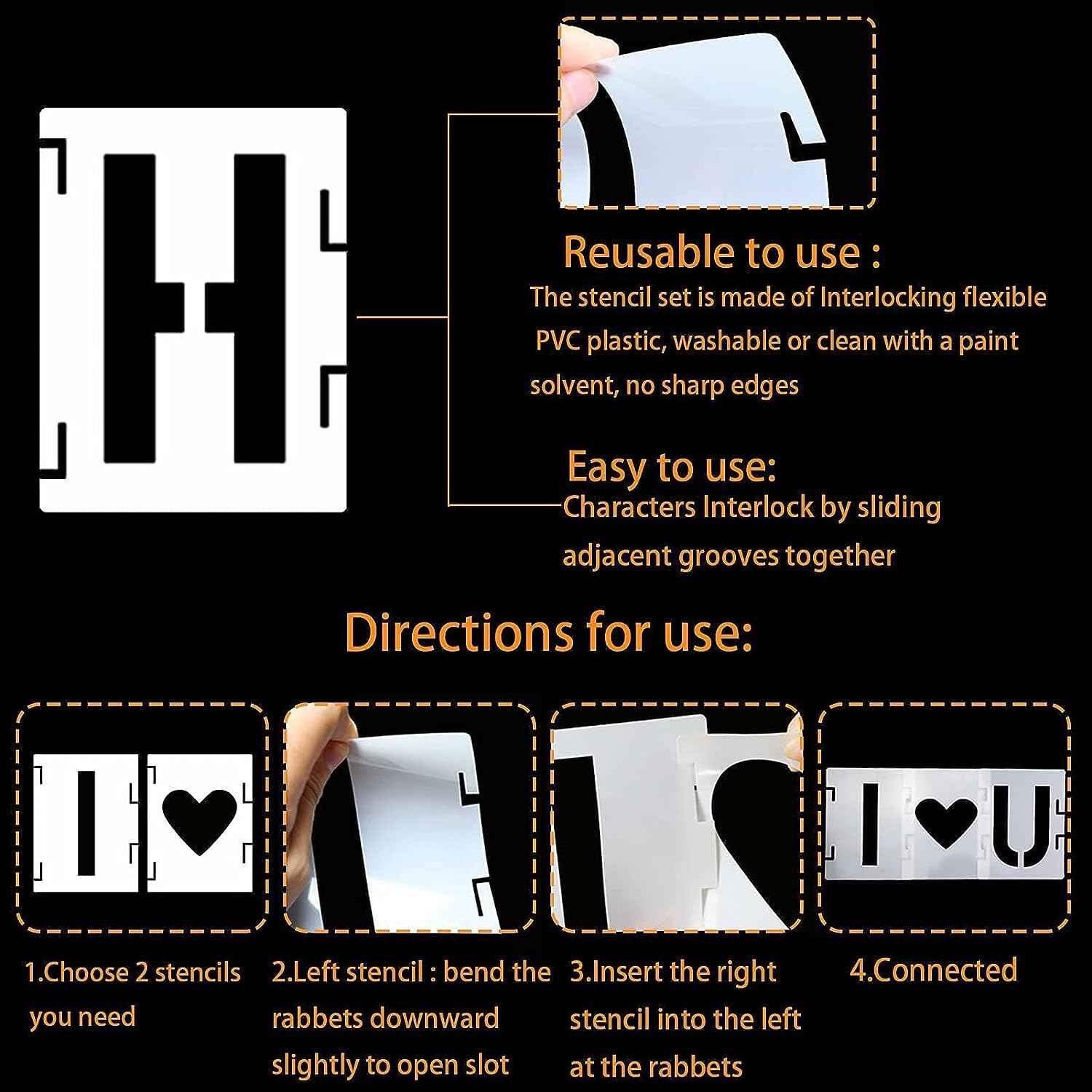 42Pcs Reusable Letter Stencils Symbol Numbers Craft Stencils,2/3/4/5/6 Inch - TTpen