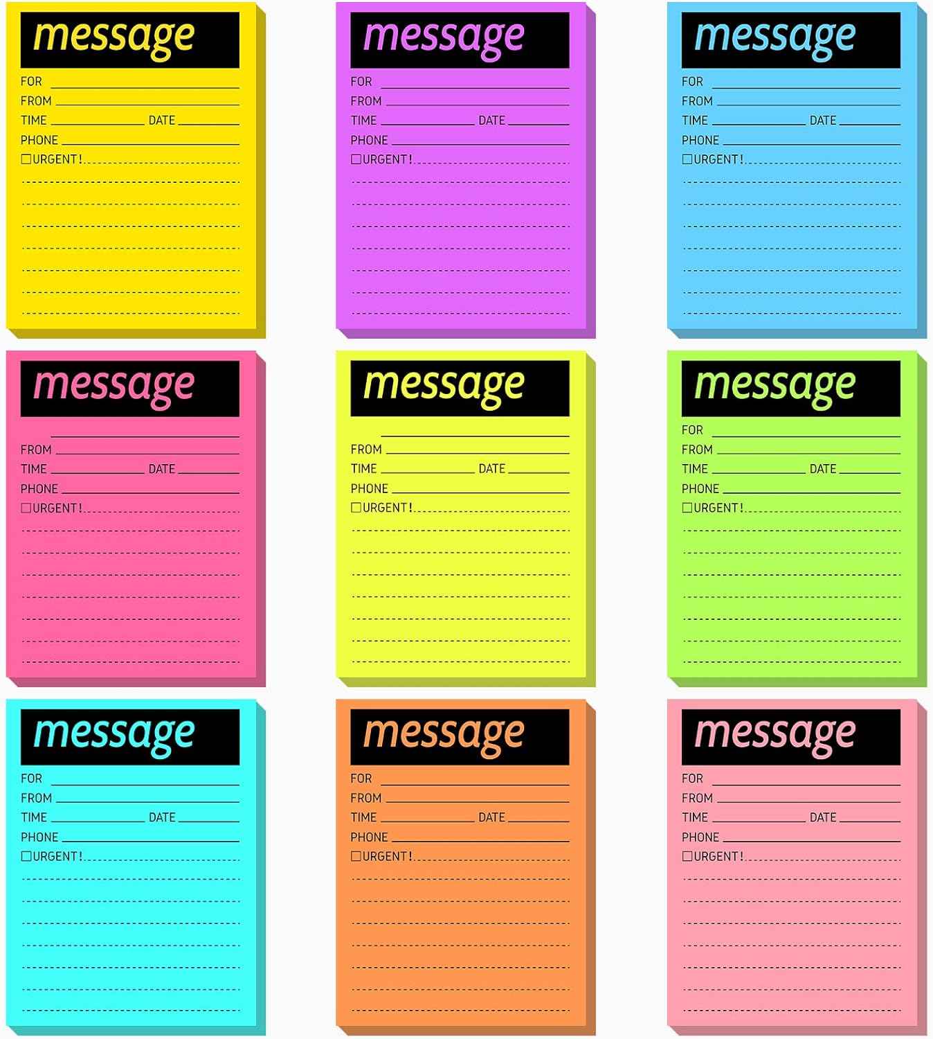 9pcs Telephone Message Sticky Notes Pads 4 x 5 Inch (Fluorescent Colors) - TTpen