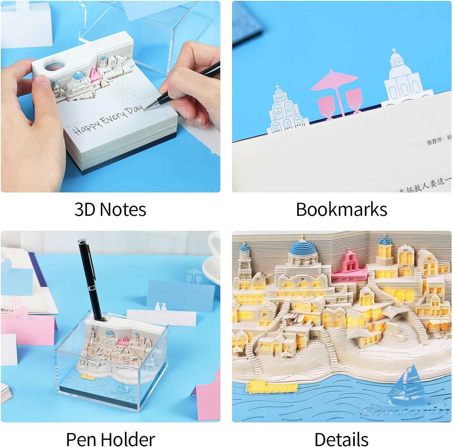 2024 Time Piece Santorini 3D Calendar Memo Pad with LED Lights - TTpen