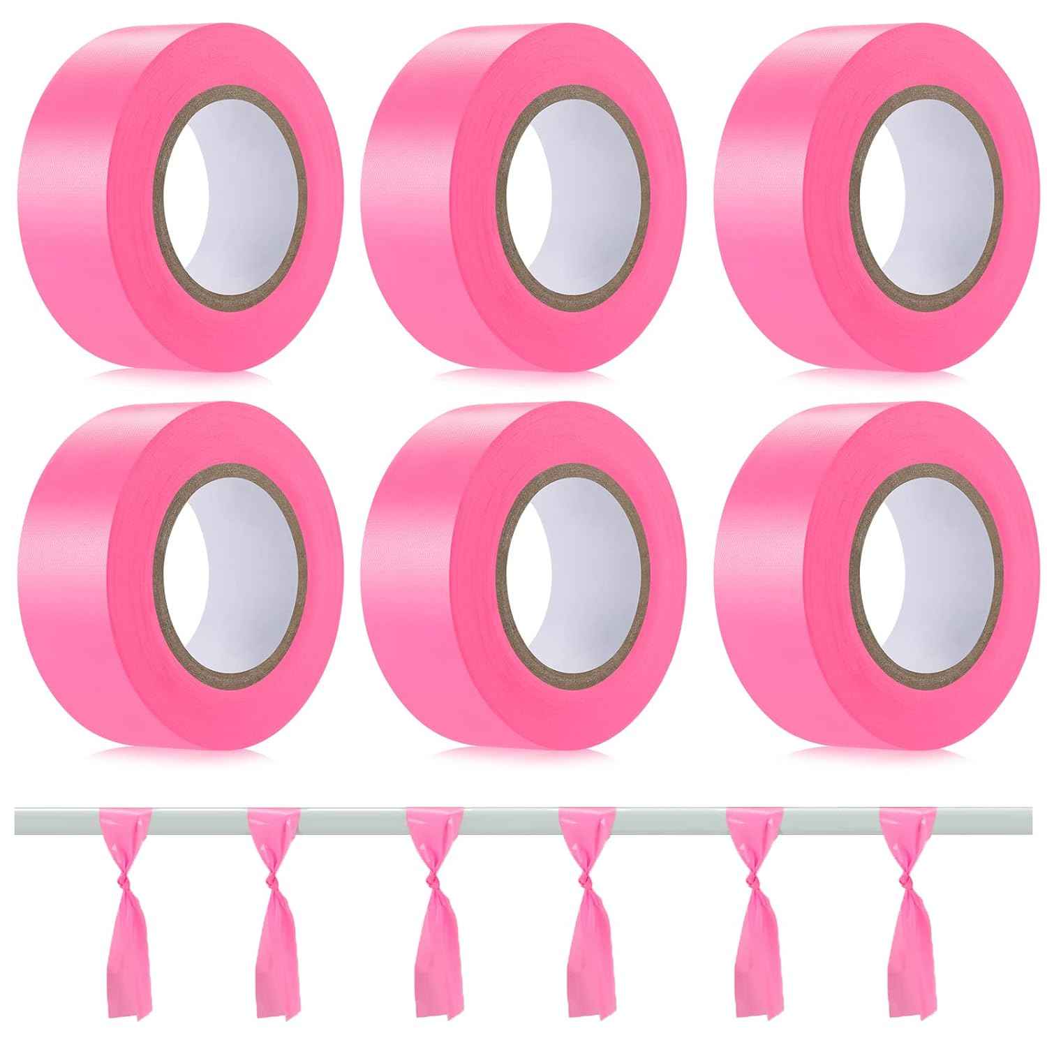 6 Pack Flagging Tape,Neon Marking Survey for Boundaries Hazardous Area - TTpen