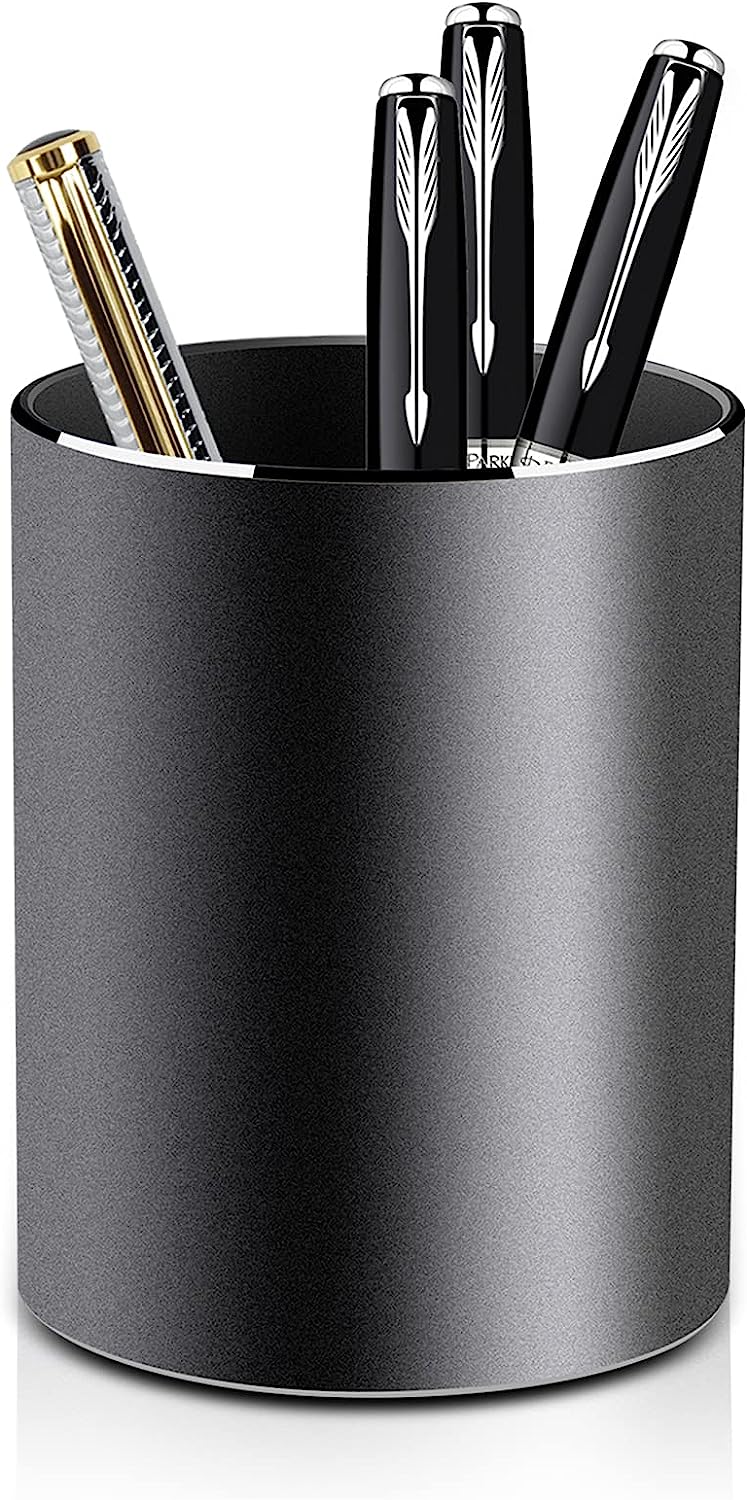 Round Desk Metal Pen Holder Aluminum Pencil Holder Black