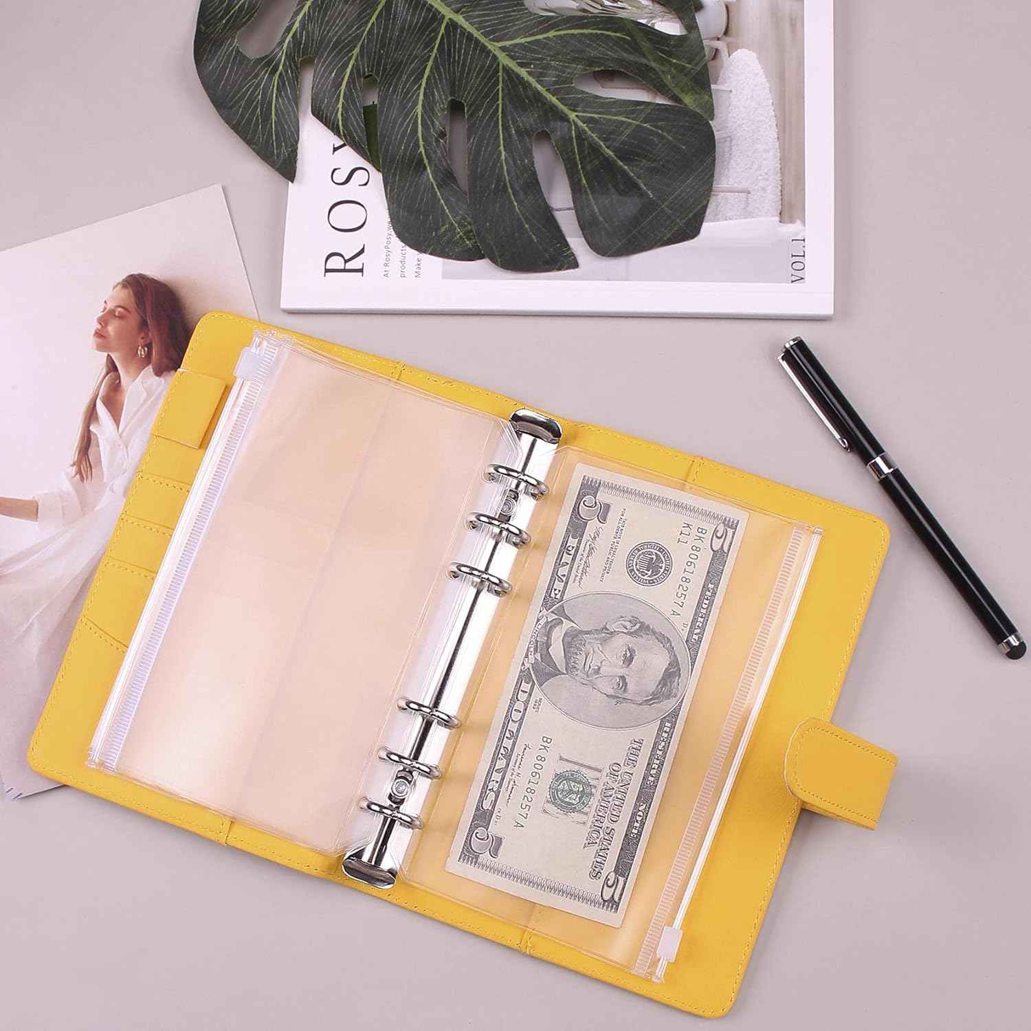 A6 Budget Binder,PU Leather with 12PCS Cash Pockets - TTpen