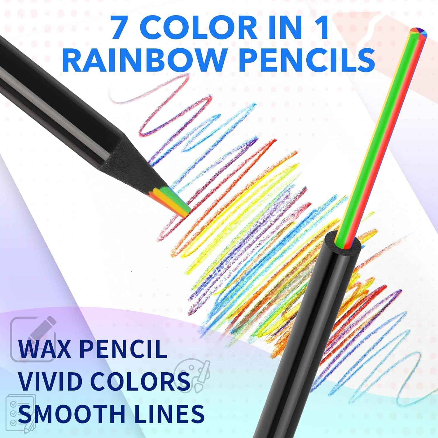 24PCS Black Wooden 7IN1 Rainbow Colored Art Drawing Pencils - TTpen