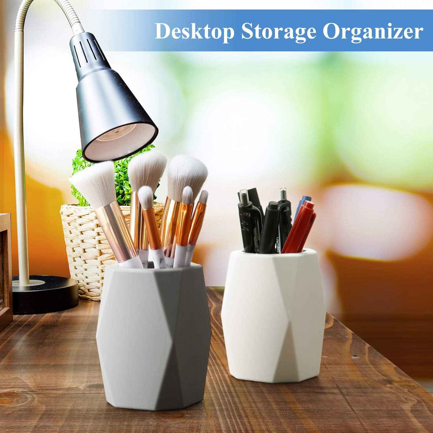 2 Pieces Silicone Pencil Holder for Desk,Geometric Makeup Brush Holder - TTpen