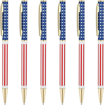 6pcs Slim Metal Retractable Ballpoint Pens,Silver Gold Patriotic American Flag - TTpen