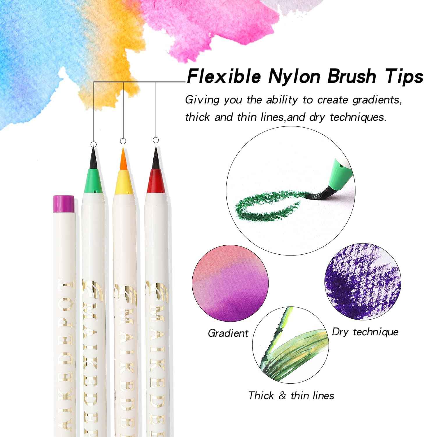 MAIKEDEPOT 48 Colors Watercolor Brush Pens with 2 Blending Brush - TTpen