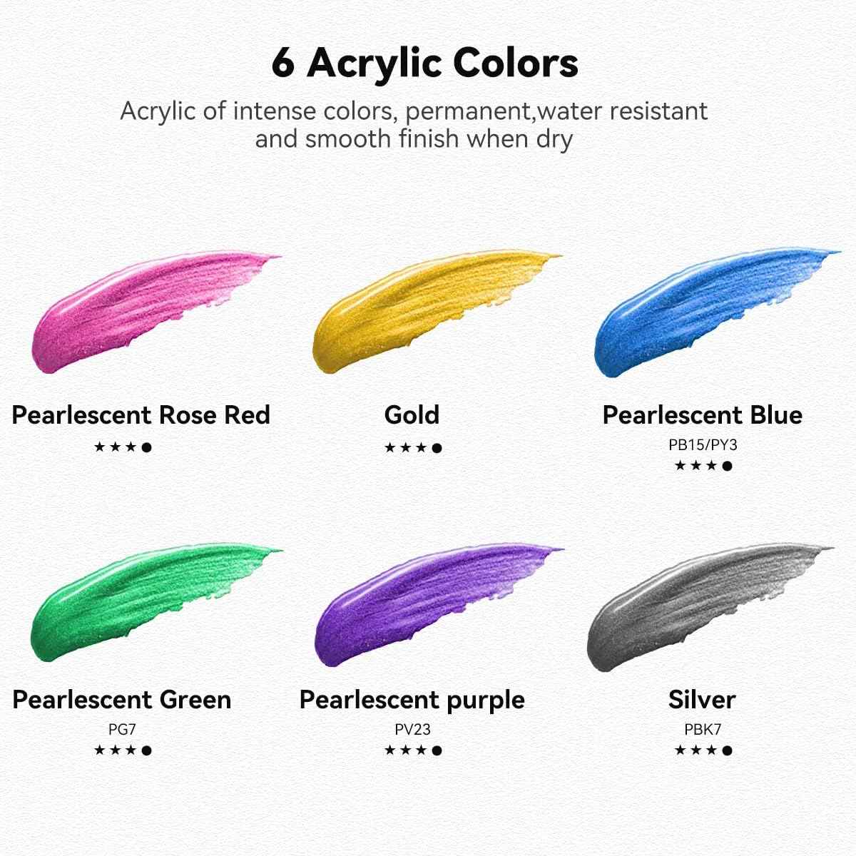 6 Acrylic Paint Art Supplies Set,75 ml Tubes,Metallic Color - TTpen