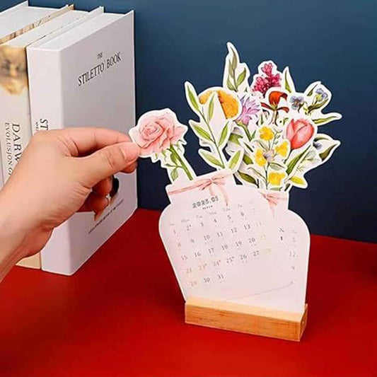 2024 Bloomy Flowers Desk Calendar Monthly Planner Vase Shaped - TTpen