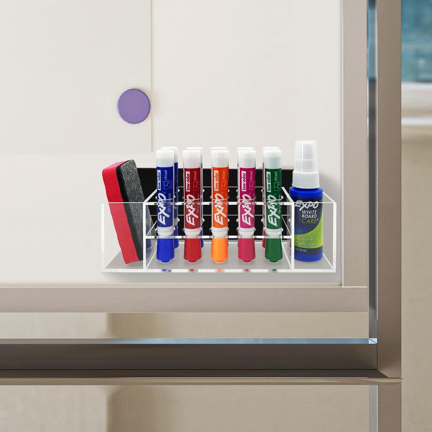 10 Slots Acrylic Magnetic Dry Erase Marker Pen Holder