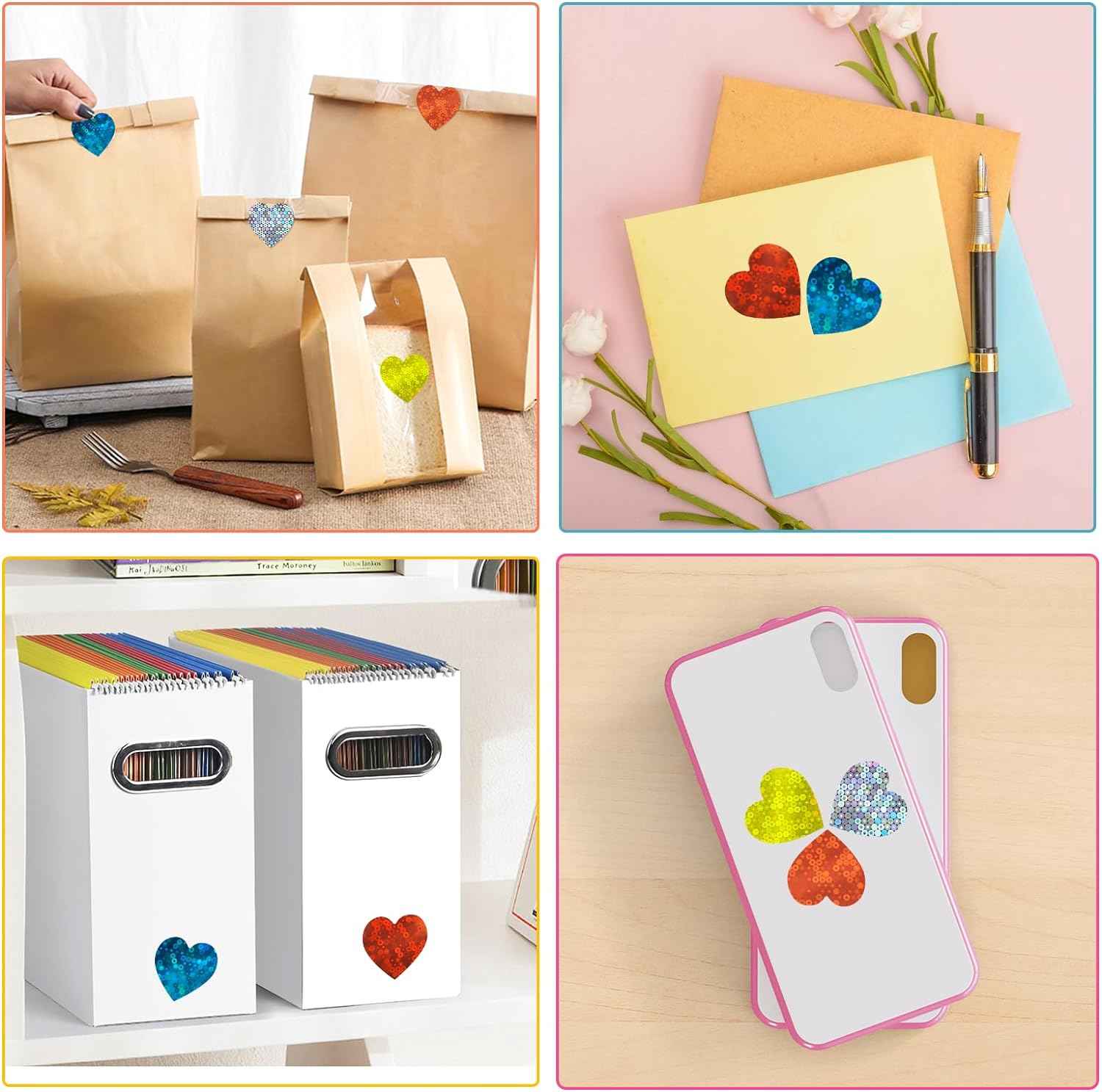 500Pcs Glitter Heart Stickers 1 inch 9 Colors - TTpen
