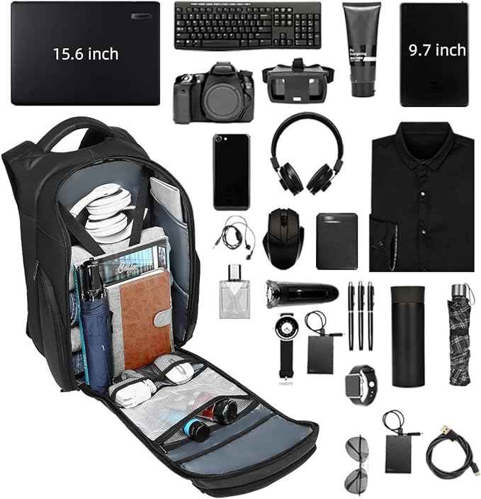 Eurcool Laptop Backpack for Men,15.6 inch Travel Business Anti-theft Black Bag - TTpen