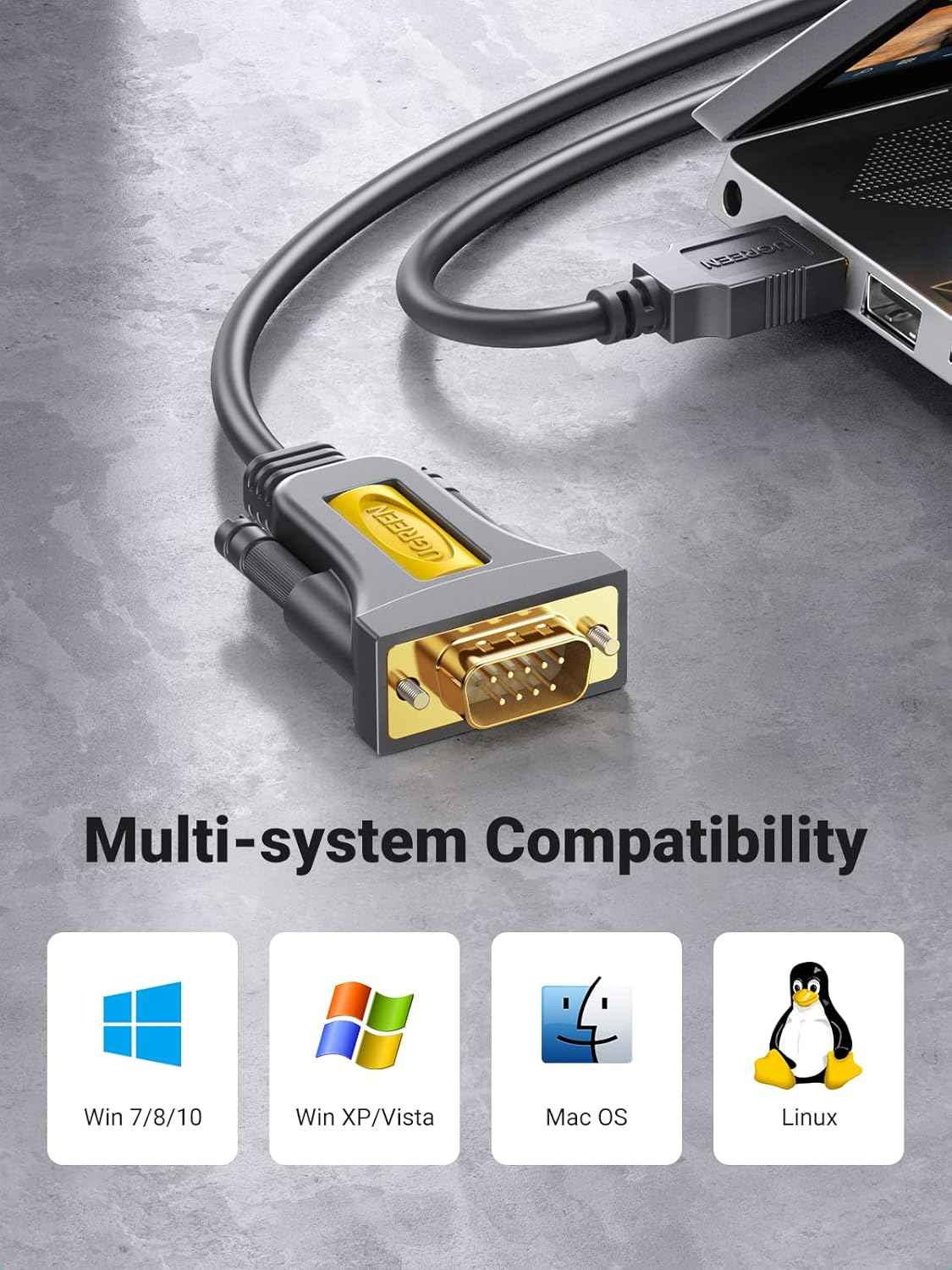 UGREEN 2M USB to Serial Adapter,Serial to USB Adapter DB9 Male 9 Pin