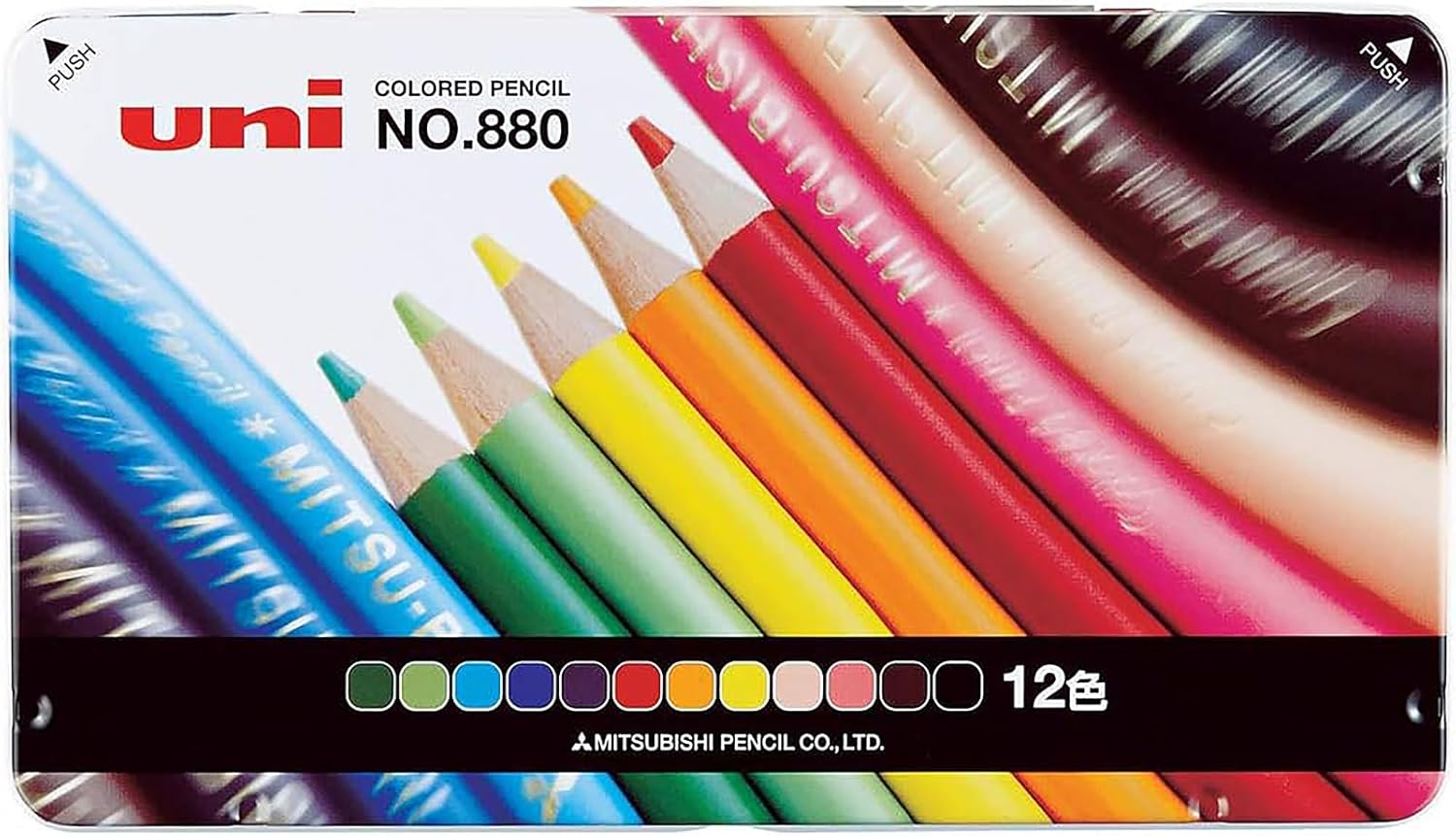 Uni Mitsubishi Pencil Colored Pencils, 880, 12 Colors