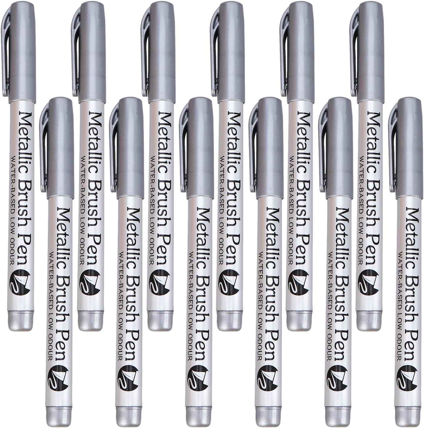 12pcs Metallic Brush Craftwork Marker Pens Silver - TTpen